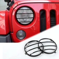 Front Headlight Lamp Protecter Cover Trim Guard For Jeep Wrangler JK 07-17 Black