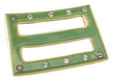Vtg Womens Belt Buckle Scarf Slide Green Rhinestone Mod GoGo