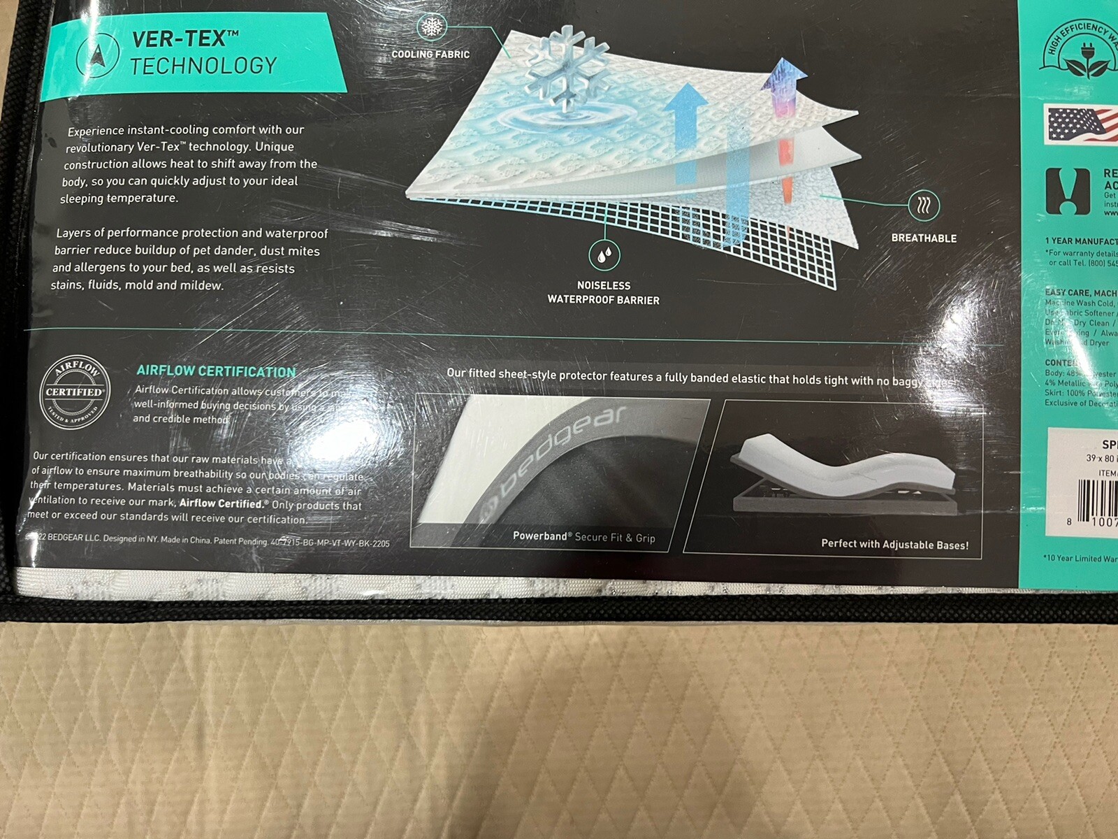 Bedgear BGM026008- Ver-Tex Mattress Protector- Split King - White (NEW)