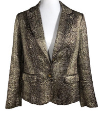Chicos Metallic Gold Bronze Jacket Blazer Size 0 Lined Lightweight Snakeskin