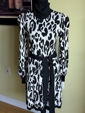 Ladies Who What Wear Black/White Leopard Print Turtleneck Dress Puffed Sleeve M