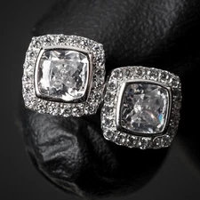 Men's Square Cut Elegant Sterling Silver Iced CZ Hip Hop Screw Post Earrings
