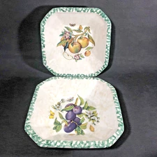 Italy Ceramic Square Serving Bowl 8.5" HiMark Hand Painted Apple and Grape Set 2