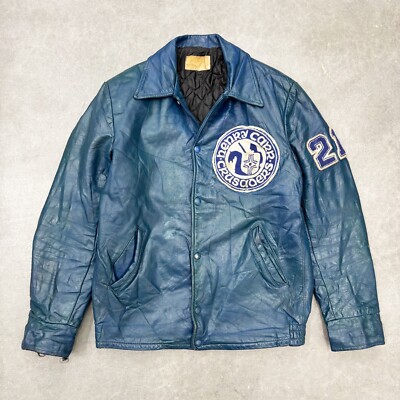 Vintage Leather Varsity Style Henry Carr Crusaders Hockey Jacket Sz M Distressed