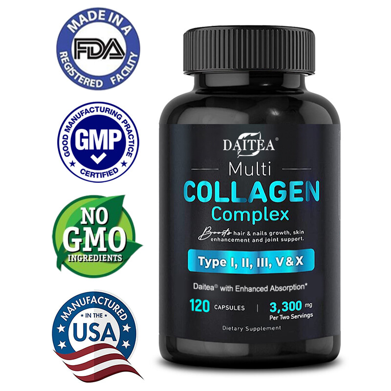 Multi Collagen Peptides Types I, II, III, V, X Pills Anti-Aging Skin Capsules