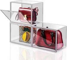3Pack Closet Clear Plastic Handbag Organizer, Acrylic Handbag Display Case