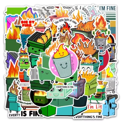 50 Pack of Dumpster Fire Stickers for Laptop/Water Bottle/Phone Case/iPad/Kindle