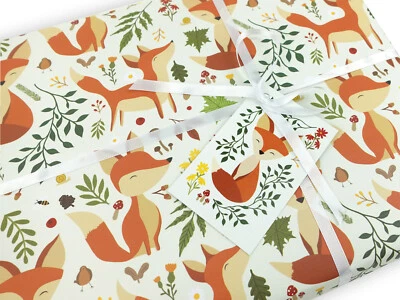 Fox gift wrapping paper | Woodland quality gift wrap sheet + tag | Recyclable
