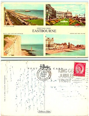S04-3746, MULTIPLE VIEWS, EASTBOURNE, UK 1960 POSTMARKED,POSTCARD
