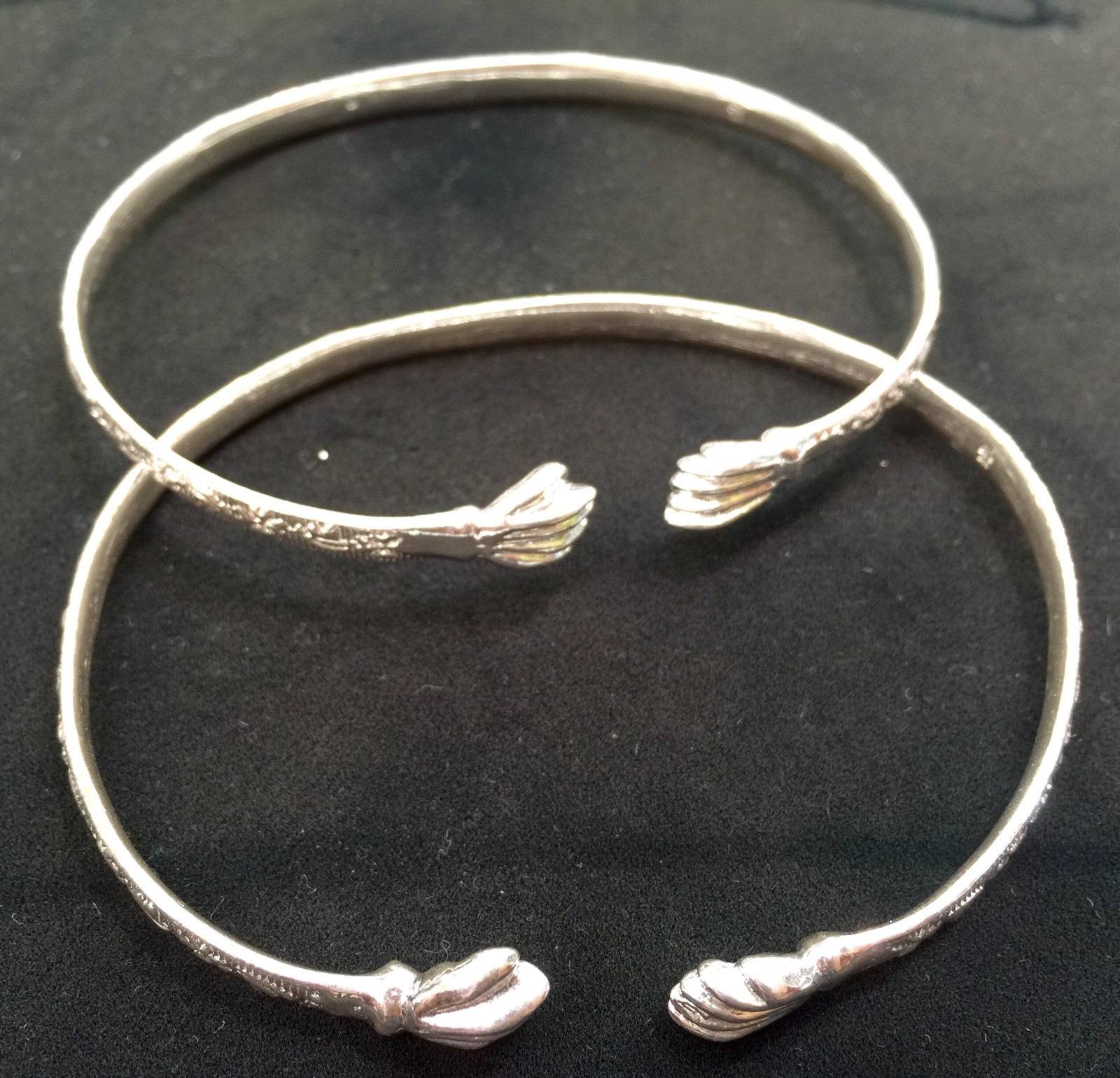 Pair Of Fist Head Handmade West Indian Sterling Silver Bangles