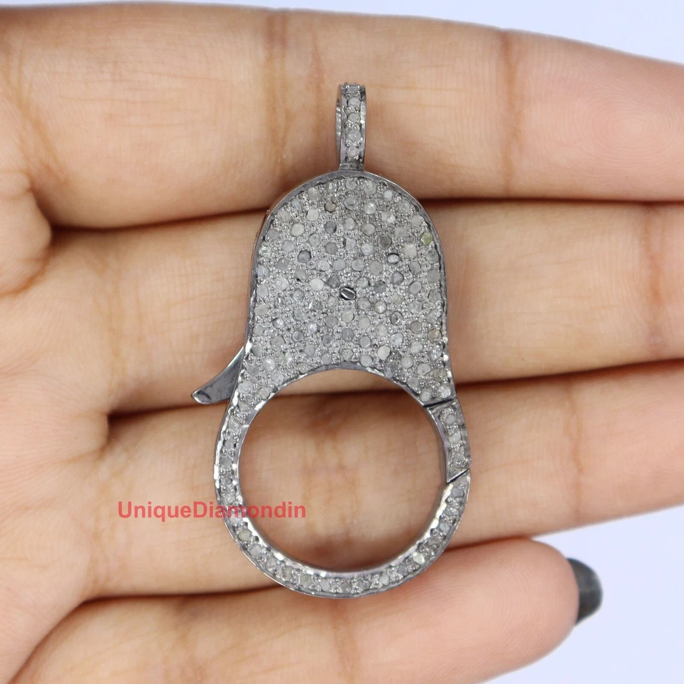 Cierre de diamante pavé 42 x 22 mm plata de ley 925 hecho a mano cerradura encontrar langosta Foto 4 de 4