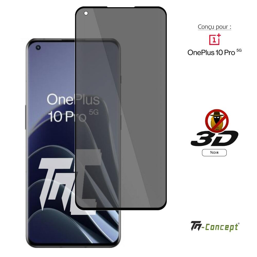 Verre trempé pour OnePlus 10 Pro protège vos données des regards indiscrets en noir
