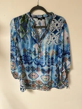 Lior Paris Women’s Blouse Frida-108 Polyester Blue Medium Granny core Boho