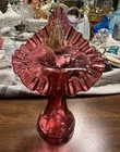 Vintage Fenton Cranberry Glass Ruffled Jack in the pulpit vase Glossy Finish