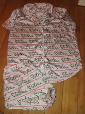 Victoria Secret 2 Pc Hearts Logo Satin Pajama Set Button Up Top/ Shorts, Woman M