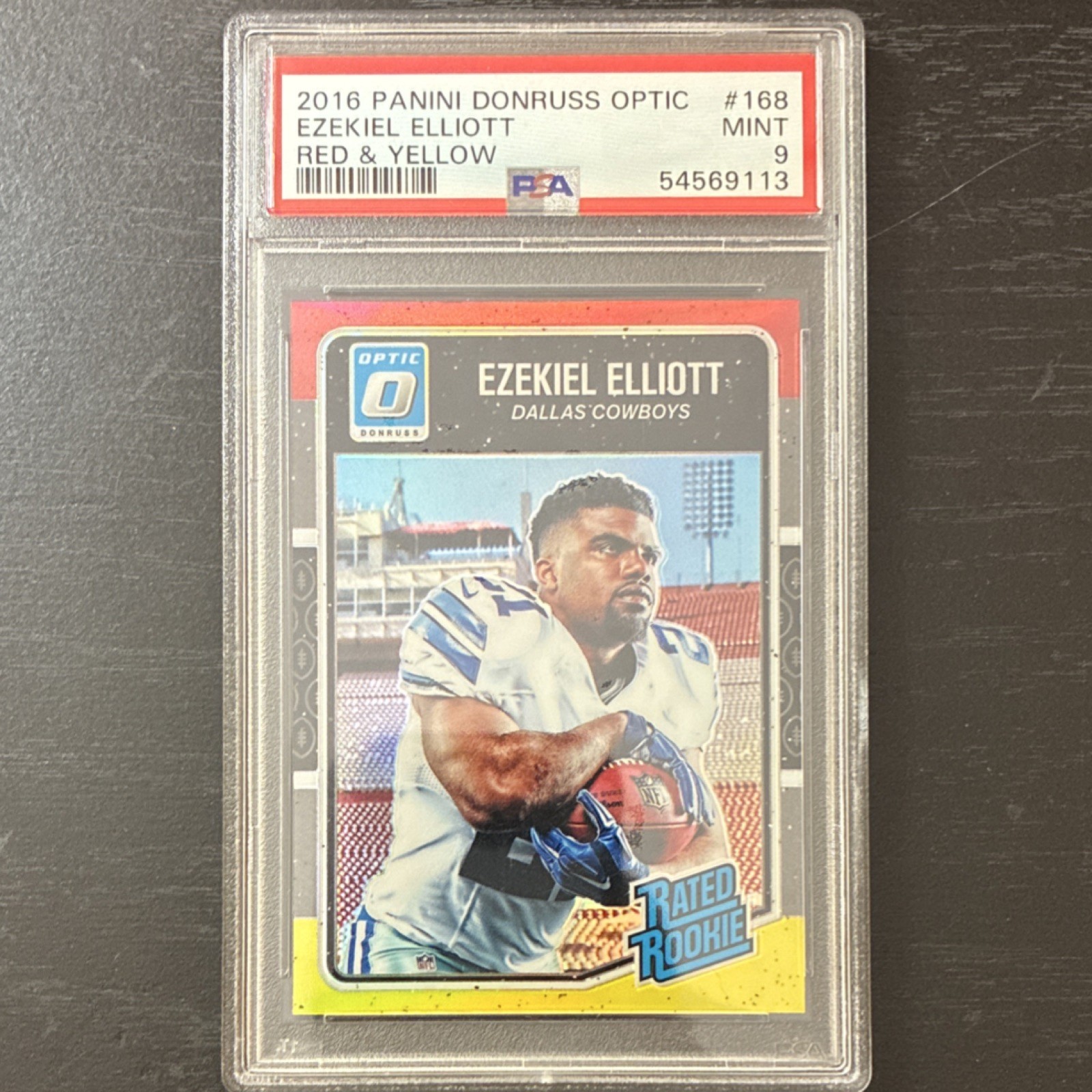 Panini 2016 Donruss Optic Rated Rookie Ezekiel Elliott #168 Red & Yellow PSA 9