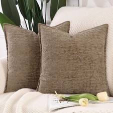 Pack of 2 Chenille Velvet Throw Pillow Covers 24x24 Inch Taupe Soft Neutral D...