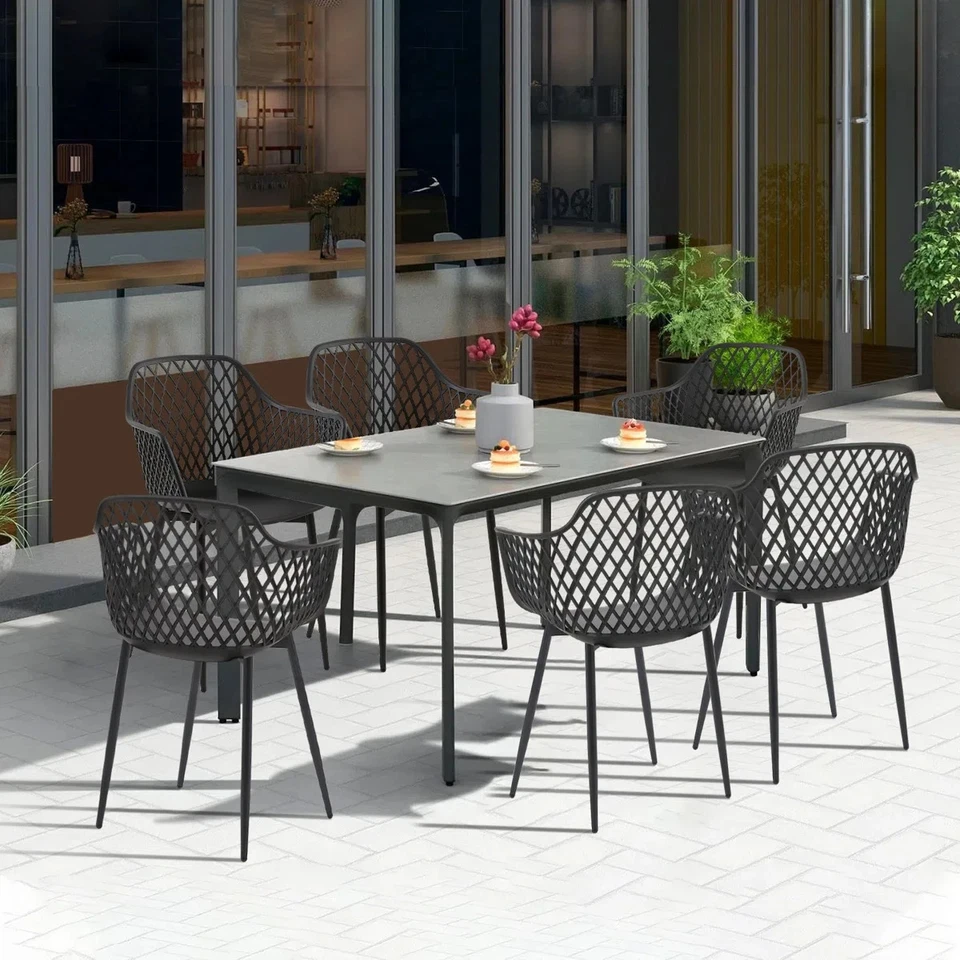 6PCS Modern Mesh Moulded Black Plastic Dining Chair With Arms - Image 3 of 4