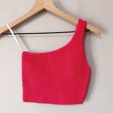 Aritzia Babaton Sculpt Knit One-Shoulder Cropped Tank Top Pink Size XS