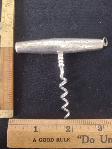 STERLING SILVER POCKET CORKSCREW FULLY HALLMARKED  BEAUTIFULLY ENGRAVED 