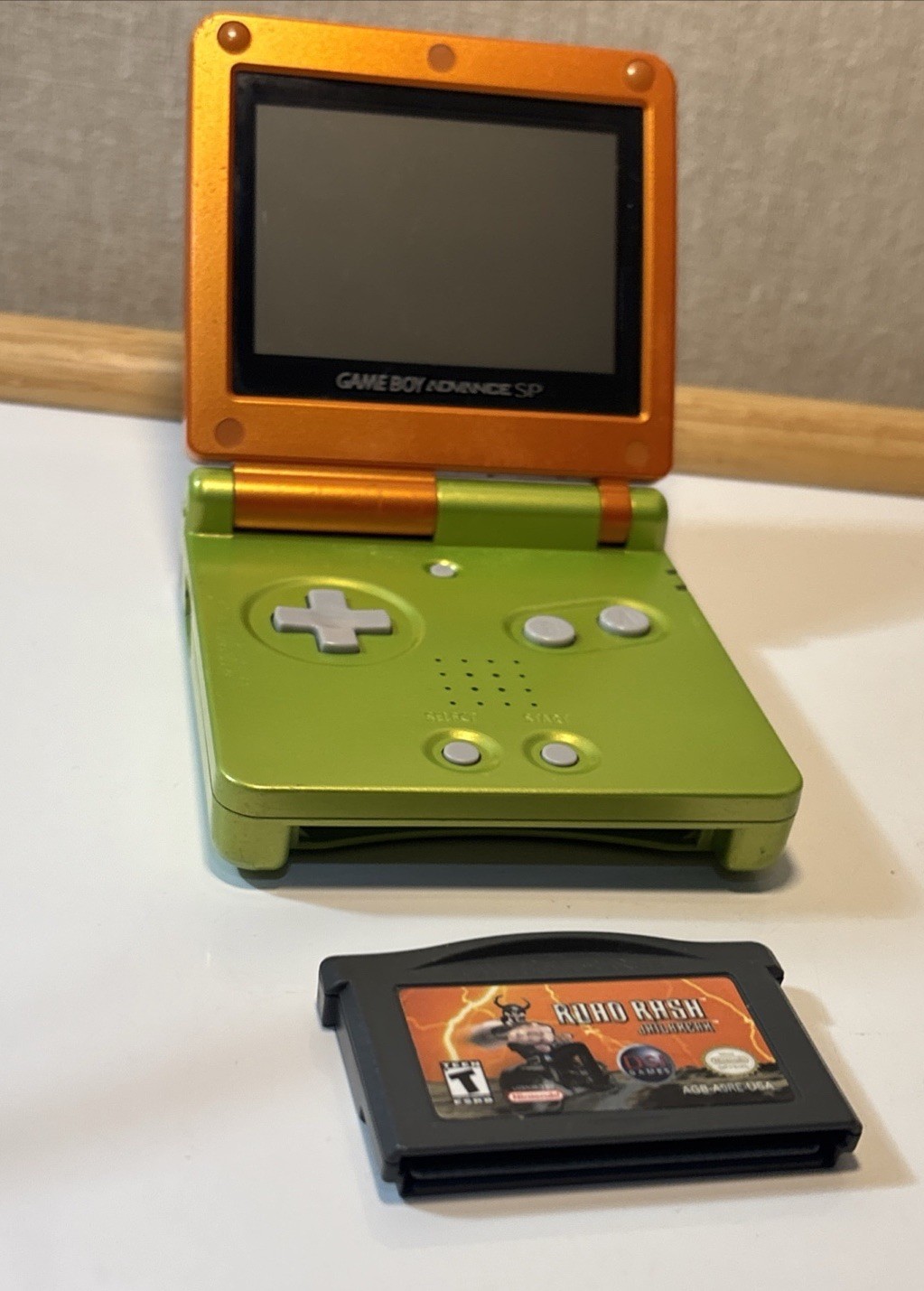 Gameboy Advance SP Rare Shrek Edition Lime Green Orange Road Rash Game cord LOOK