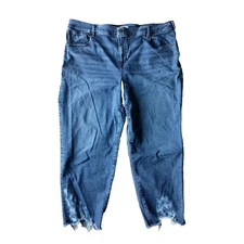 Lane Bryant Womens Plus Size 24 Distressed Medium Wash Skinny Jeans Raw Hem