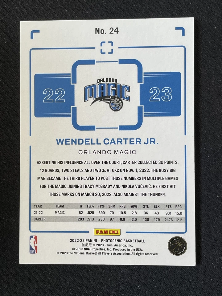 Wendell Carter Jr. 2022-23 Panini Photogenic Basketball Diamond /75 #24 - Image 2 of 2
