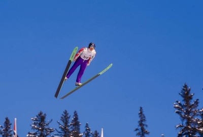 Espen Bredesen of Norway sails to a silver medal Large Hill Indivi- Old Photo