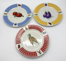 Tabletops Unlimited Fresh Vegetables Corn Eggplant Tomato Checkered Plates 7.5”