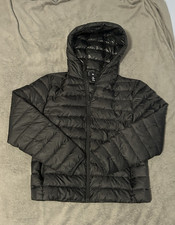 H&M Black Hooded Puffer Jacket Full Zip Down ...