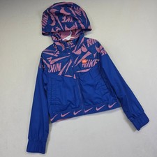 Nike Windbreaker Jacket Girls S Blue Pink Logo Graphics Lightweight Windrunner