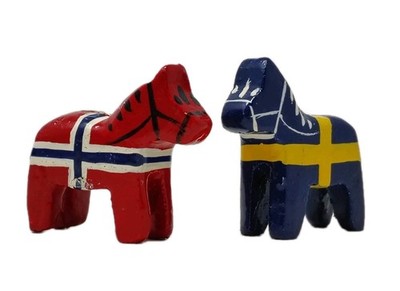 VTG Swedish Miniature Dala Horse Mini Figurine Handpainted Folk Art Sweden Flag