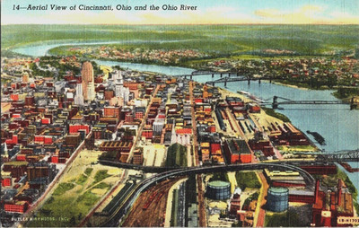 Vintage Postcard 1951 Aerial View of Cincinnati & the Ohio River, Ohio