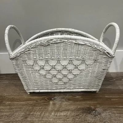 Vintage Magazine Rack White Wicker 18” Long 8” Wide 12-1/2” High MCM - Image 1 of 4