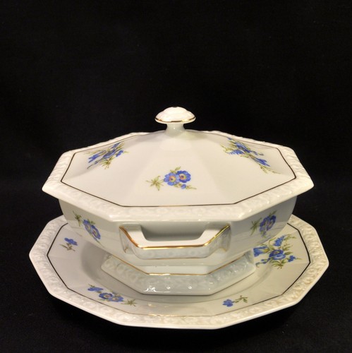 Rosenthal Vegetable Bowl Covered w/Lid & Plate Maria Mold Blue Floral Gold 1937 - Picture 8 of 24