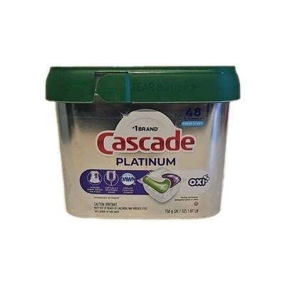 Cascade Platinum Dishwasher Detergent, Fresh Scent, +OXI, 48 Action Pacs 26.7 oz