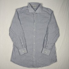 Suitsupply Button Up Men's 18 46 Blue Tessitura Monti Slim Fit Egyptian Preppy