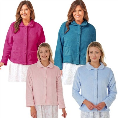 Damen Bettjacke Damen Knopfleiste Koralle Fleece Nachtwäsche Oberteil