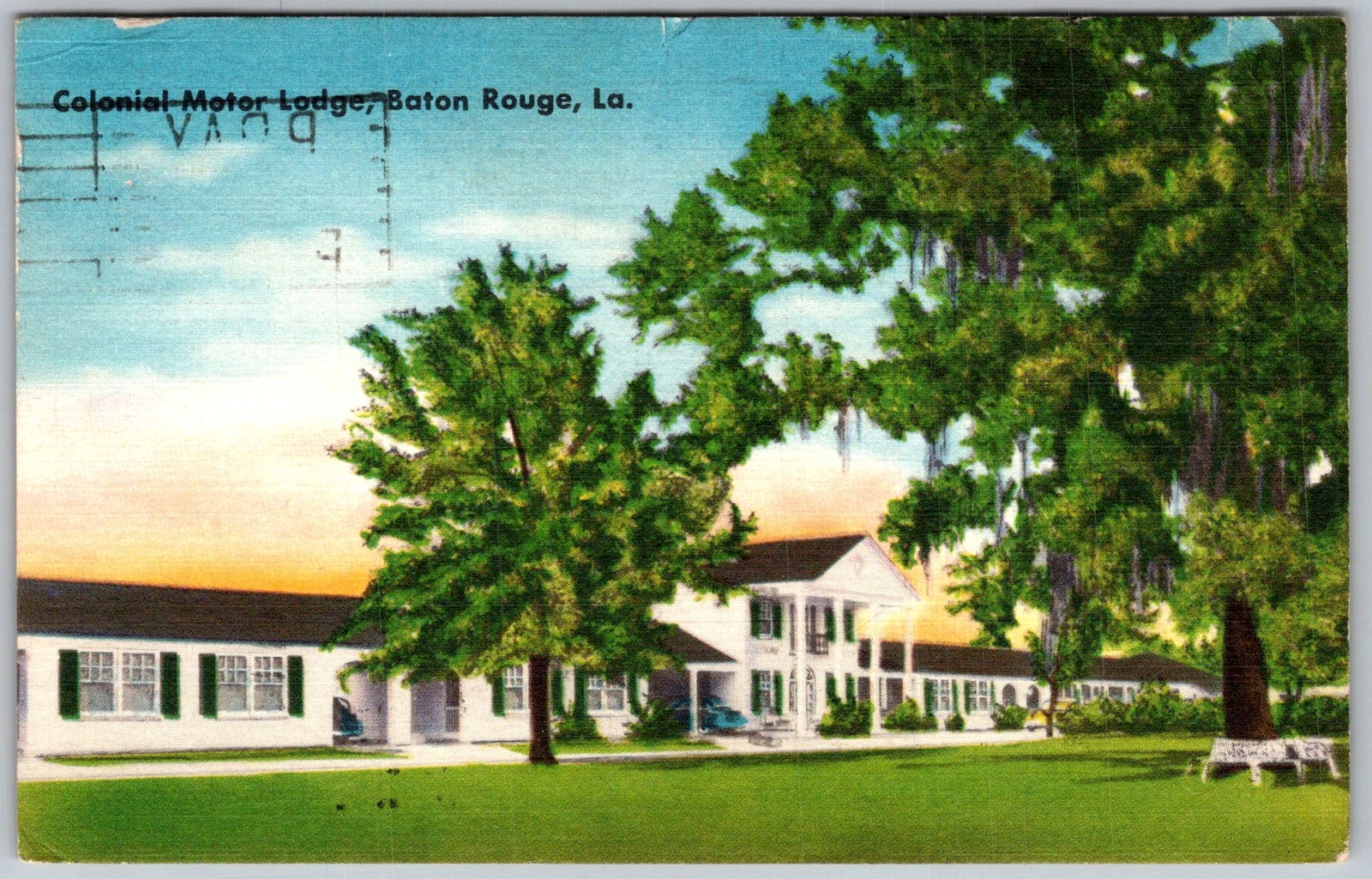 Vtg Linen Postcard Colonial Motor Lodge Baton Rouge, LA 1950s