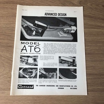 GRAM182 ZEITSCHRIFTENWERBUNG 11X8 GARRARD AT6 PLATTENSPIELER
