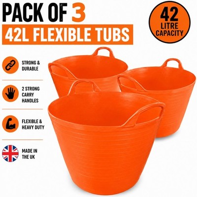 3 x 42 Liter große Flexi Wanne orange Haus Garten flexible Aufbewahrung Eimer Korb