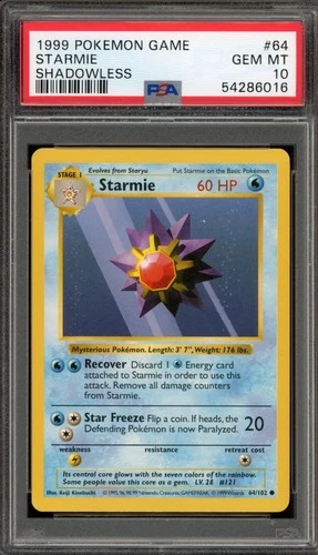 Pokemon Starmie Base Set Shadowless #64 PSA 10 Gem Mint