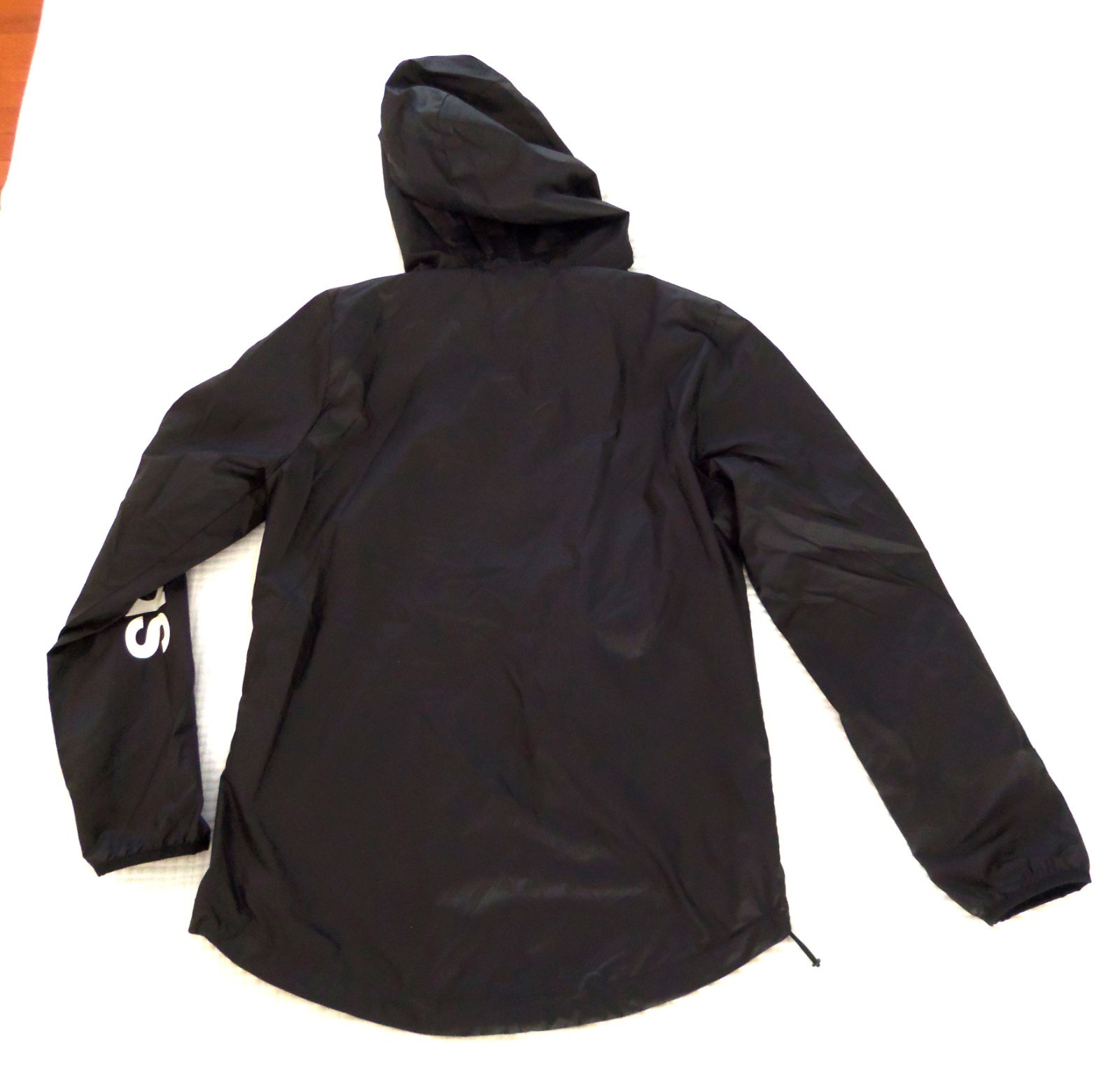 ADIDAS Windbreaker JACKET Solid Black w/White HOO… - image 2