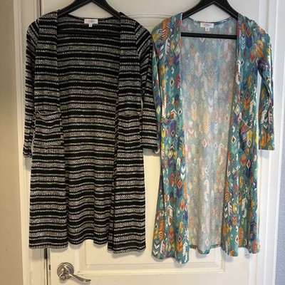 LuLaRoe Girls Sariah Size 12 Kids Duster Sweater Feathers Black/Gray