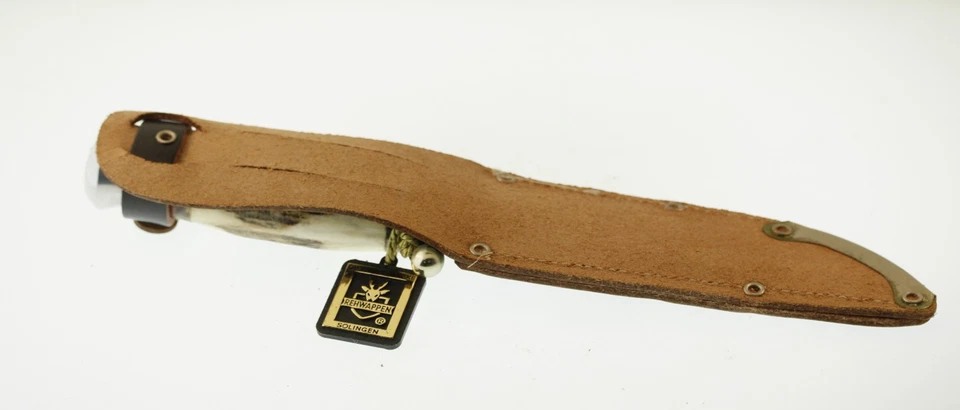 Vintage Handmade Linder Traveller Stag Handle Fixed Blade Knife w/ Sheath 8 5/8" - Image 4 of 4