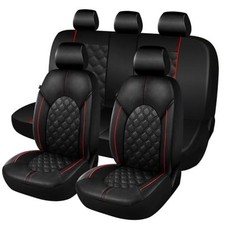 Luxury PU Leather Car Seat Covers-Waterproof Seat Full Set Black/Red Line