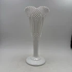 Vintage Kemple Milk Glass Jubilee Pattern White Fan Diamond Point Vase 12.25”