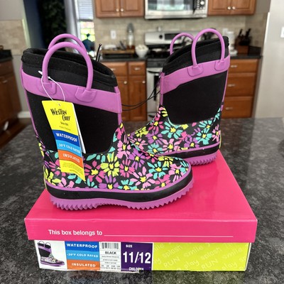 Western Chief Girls Size 11/12 Waterproof Neoprene Rain Snow Winter Boots Kids