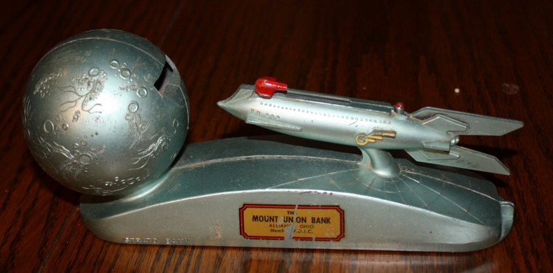 Vintage Shoot The Moon Strato Bank Mechanical Bank No Key Or Bottom, Works