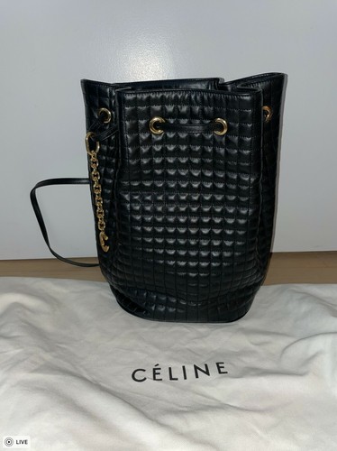 Authentic Celine Small C Charm Bucket Bag Quilted Calfskin Black - Picture 4 of 6